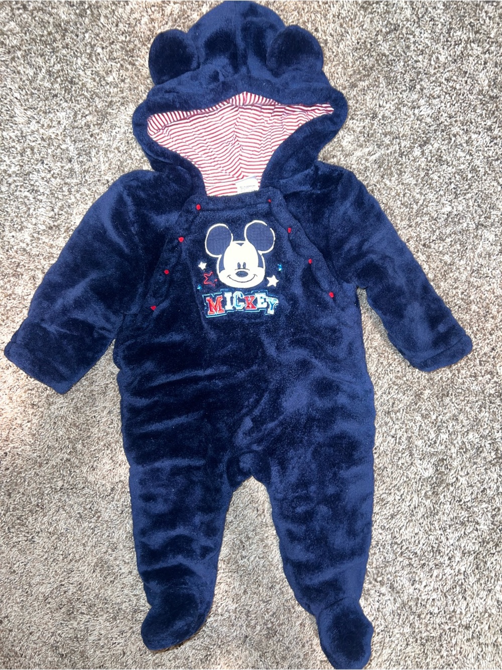 Disney Mickey Mouse Baby 6/9M Hooded One-Piece Winter Coat Onesie Body Suit
